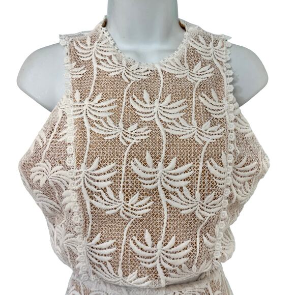 Pink Lemonade White Nude Palm Tree Pineapple Lace Crop Top Midi Skirt Set size M - Picture 12 of 16
